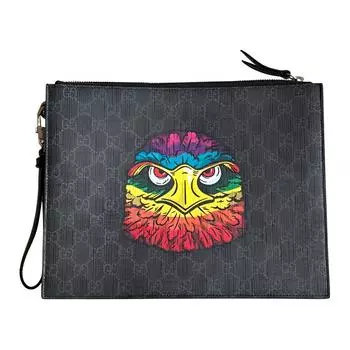 GUCCI Мужской черный клатч из холщовой ткани с покрытием