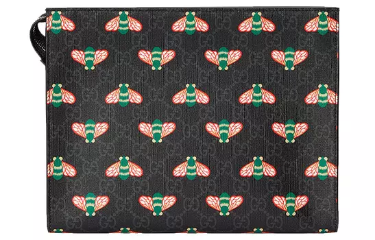 GUCCI Мужской клатч из холста с кожаной вставкой, черно-серый цвет