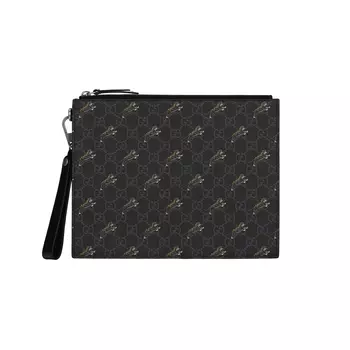 GUCCI Мужской клатч Supreme Canvas с кожаной отделкой, черно-серый цвет