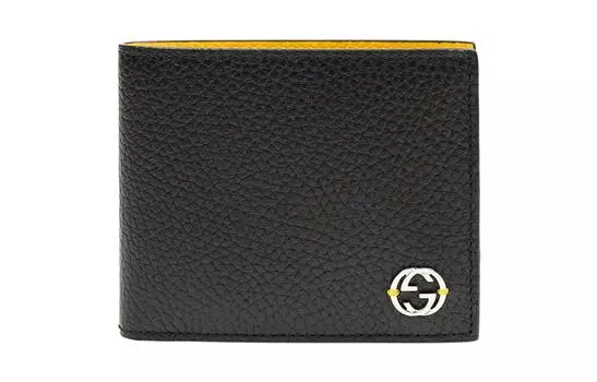 GUCCI Мужской кошелек из коровьей кожи Litchi Grain, черный с желтым