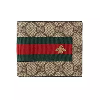 GUCCI Мужской кошелек из кожи и холста, цвет эбеновое дерево/коричневый