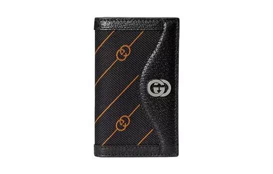 GUCCI Мужской кожаный держатель карт из жаккардовой ткани, оранжевый/черный