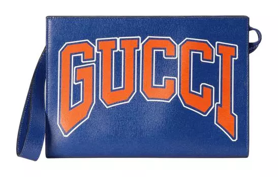 GUCCI Мужской кожаный клатч синего цвета