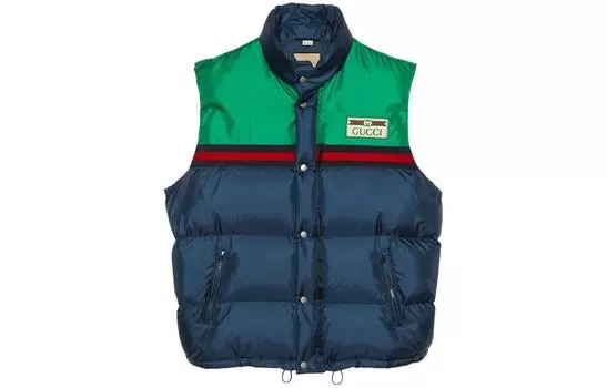 Мужской пуховый жилет Gucci, синий/зеленый