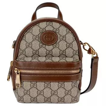 GUCCI Мужской рюкзак из парусины с кожей, бежевый/коричневый