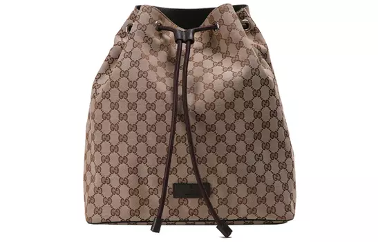 GUCCI Мужской рюкзак-ведро с монограммой и завязками, коричневый