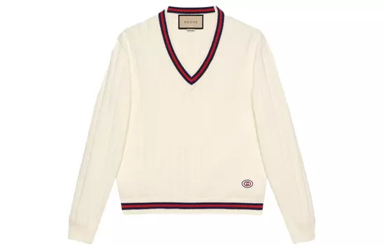 Свитер мужской Gucci с V-образным вырезом, бежевый / красный