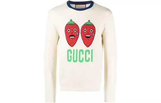Свитер мужской Gucci с принтом клубники, бежевый