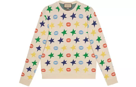 Свитер мужской Gucci с принтом звезд, бежевый