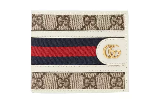 GUCCI Мужской укороченный кошелек Ophidia Canvas с кожей, цвет эбеновое дерево и белый