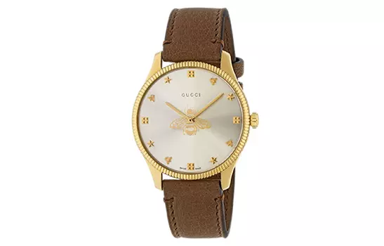 GUCCI Наручные часы G Timeless Collection с кварцевым механизмом, ремешком из натуральной кожи, 36 мм, серый циферблат, женские часы