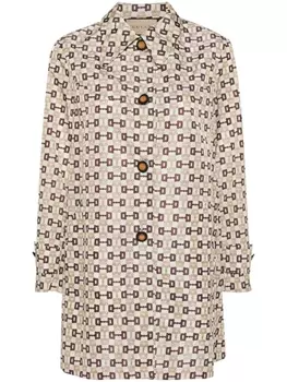 Gucci однобортное пальто с принтом Horsebit, нейтральный цвет