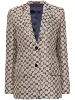 Gucci однобортный пиджак с вышитым логотипом GG, нейтральный цвет
