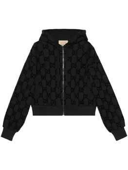 Gucci пальто с капюшоном и логотипом Interlocking G, черный