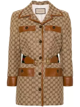 Gucci пальто с узором GG Supreme и поясом, нейтральный цвет