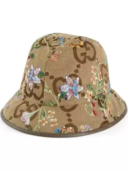 Gucci панама с принтом Flora и логотипом GG, нейтральный цвет