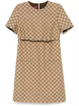 Gucci платье мини с узором GG Supreme, коричневый