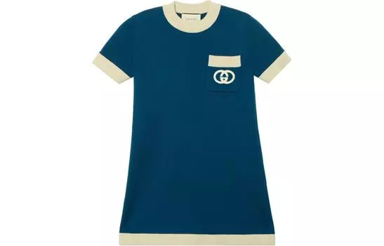 GUCCI Платье с короткими рукавами, синие, женское