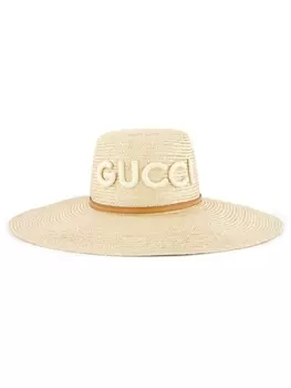 Gucci плетеная шляпа с нашивкой-логотипом, серый