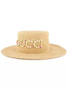 Gucci плетеная шляпа с нашивкой-логотипом, серый