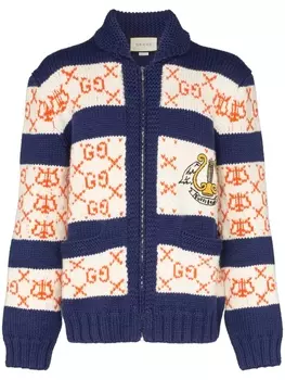 Gucci полосатый кардиган вязки интарсия с узором GG, синий