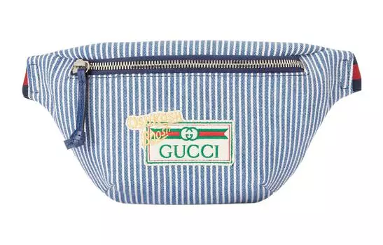 GUCCI Поясная сумка из хлопчатобумажной ткани, обычная, детская, синяя/слоновая кость