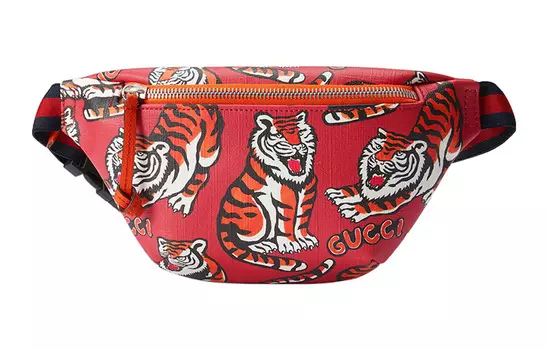 GUCCI Поясная сумка с тигровым принтом, красная, детская