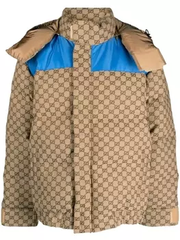 Gucci пуховик из канваса с логотипом GG, нейтральный цвет