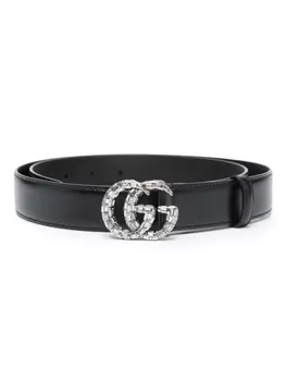 Gucci ремень с логотипом Double G и кристаллами, черный