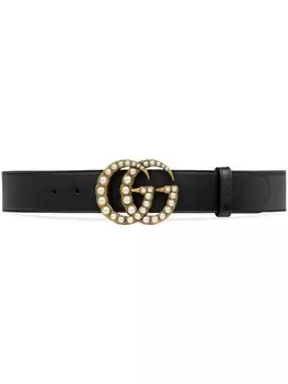 Gucci ремень с пряжкой GG с жемчугом, черный