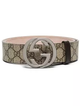 Gucci ремень с узором GG Supreme и пряжкой-логотипом, нейтральный цвет
