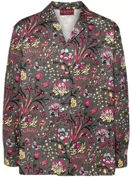 Gucci рубашка из хлопка с цветочным принтом в стиле панк, серый
