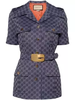 Gucci рубашка с короткими рукавами и логотипом Double G, синий