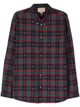 Gucci рубашка в клетку тартан с логотипом Double G, синий