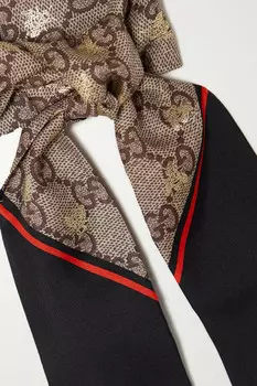 GUCCI Шарф из шелкового твила с металлизированным принтом, бежевый