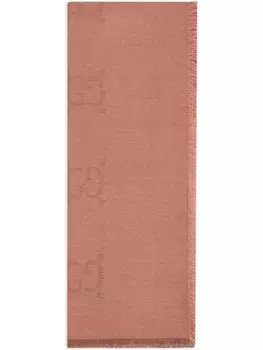Gucci шарф с бахромой и монограммой, розовый