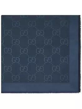 Gucci шарф с бахромой и узором, синий