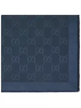 Gucci шарф с бахромой и узором, синий