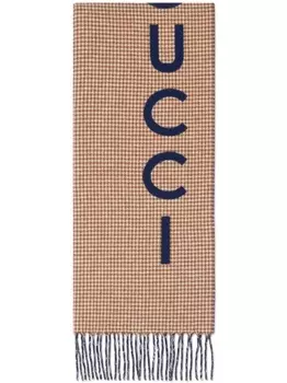 Gucci шарф в ломаную клетку с логотипом, нейтральный цвет