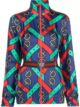Gucci шелковая куртка с принтом Horsebit, синий