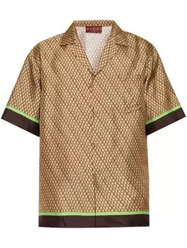 Gucci шелковая рубашка для боулинга с логотипом, нейтральный цвет