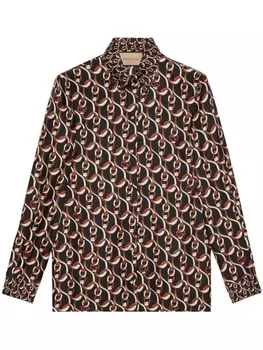 Gucci шелковая рубашка с логотипом interlocking G, черный