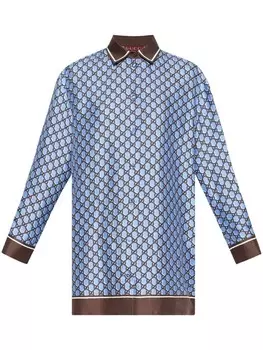 Gucci шелковая рубашка с принтом GG по всей поверхности, синий