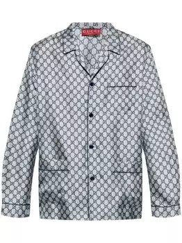 Gucci шелковая рубашка с принтом GG, синий