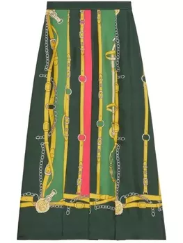 Gucci шелковая рубашка с принтом Harness, зеленый