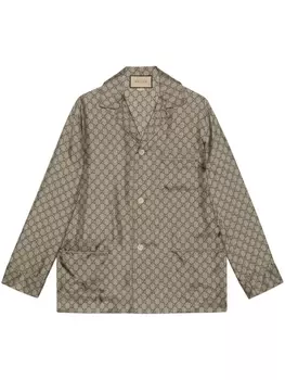 Gucci шелковая рубашка с узором GG Supreme, нейтральный цвет