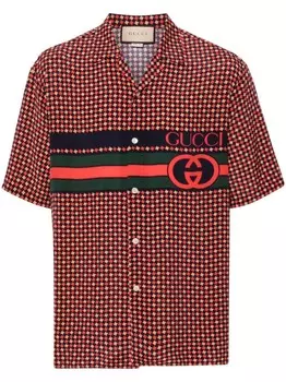 Gucci шелковая рубашка в ломаную клетку, красный