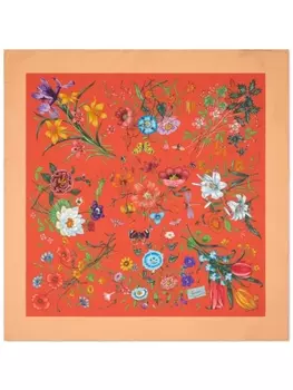 Gucci шелковый платок с цветочным принтом, оранжевый