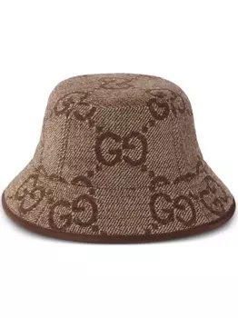 Gucci шерстяная панама с декором Jumbo GG, коричневый