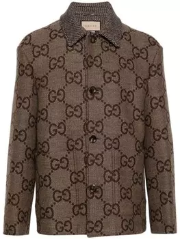Gucci шерстяная рубашка с логотипом Maxi GG, коричневый